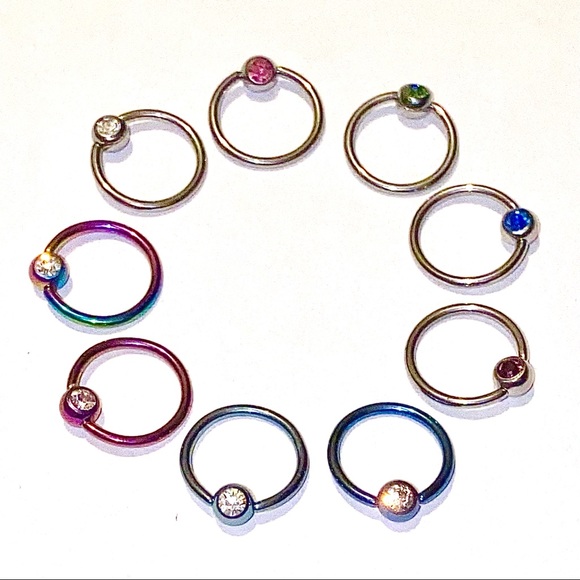 Captive Bead Ring Hoop 16g 10mm 3/8" Gem Lip Nose - Picture 5 of 6